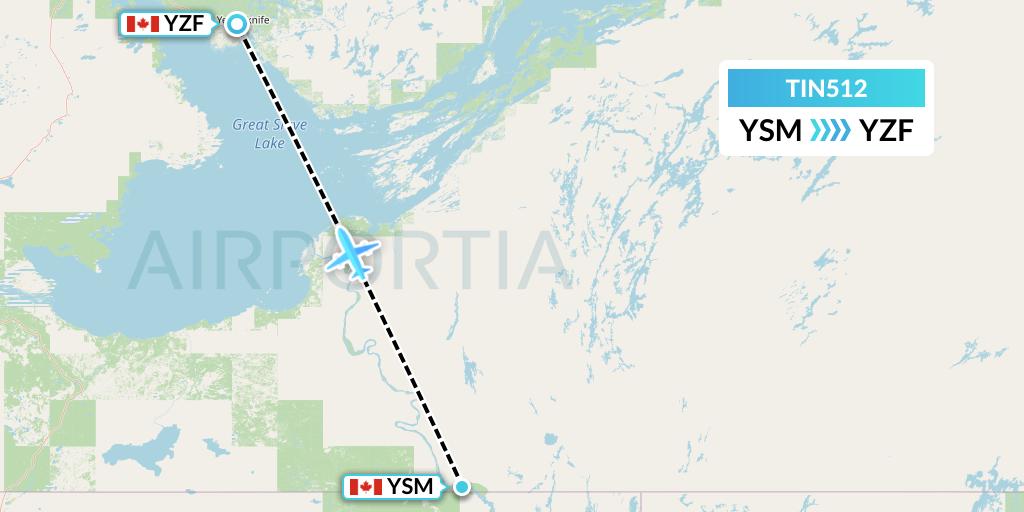 TIN512 Air Tindi Flight Map: Fort Smith to Yellowknife
