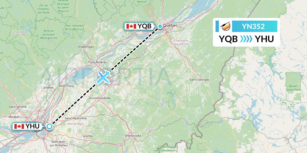 YN352 Air Creebec Flight Map: Quebec to Montreal