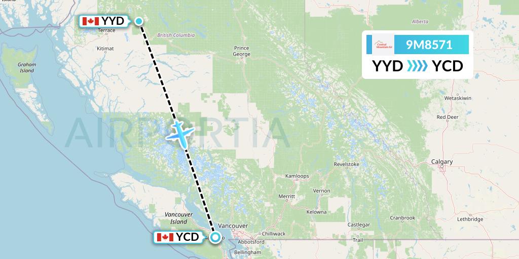 9M8571 Central Mountain Air Flight Map: Smithers to Nanaimo