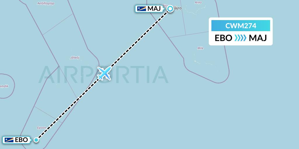 CWM274 Air Marshall Islands Flight Map: Ebon to Majuro