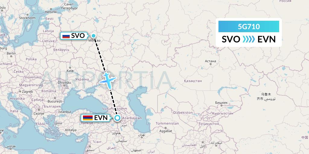 5G710 Shirak Avia Flight Map: Moscow to Yerevan