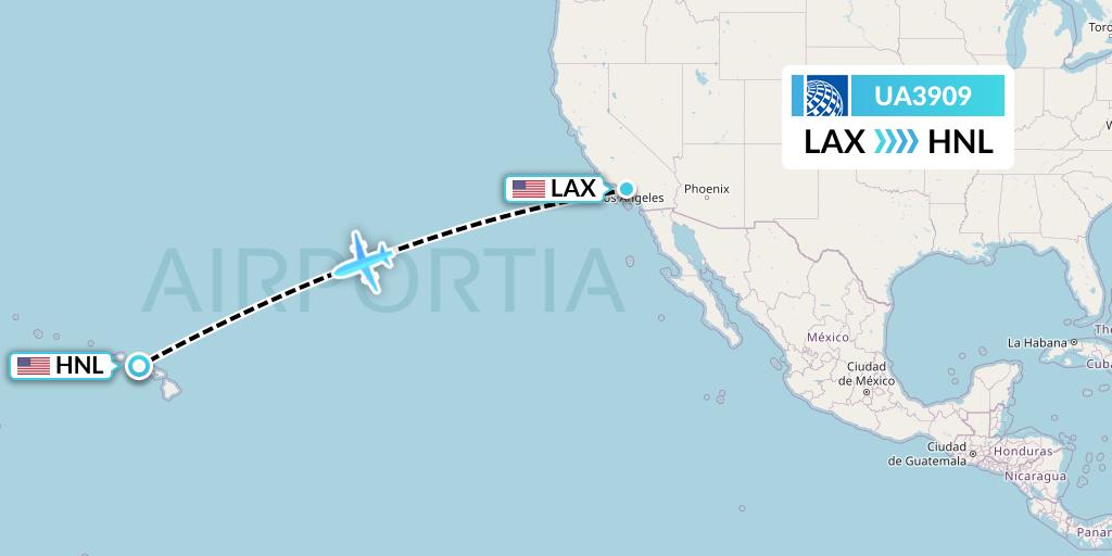 UA3909 United Airlines Flight Map: Los Angeles to Honolulu