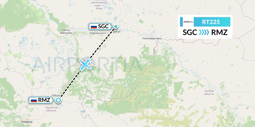 RT225 UVT aero Flight Map: Surgut to Tobolsk