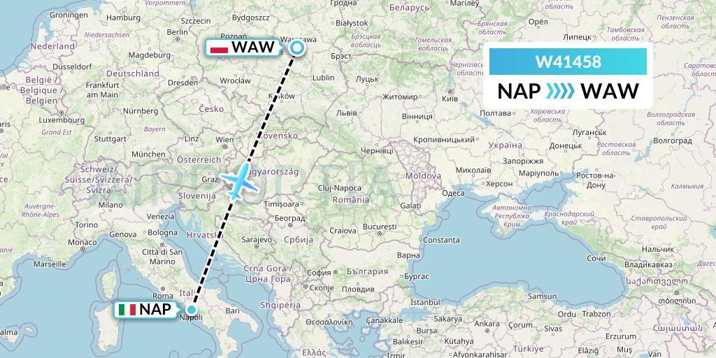 W41458 Wizz Air Malta Flight Map: Naples to Warsaw