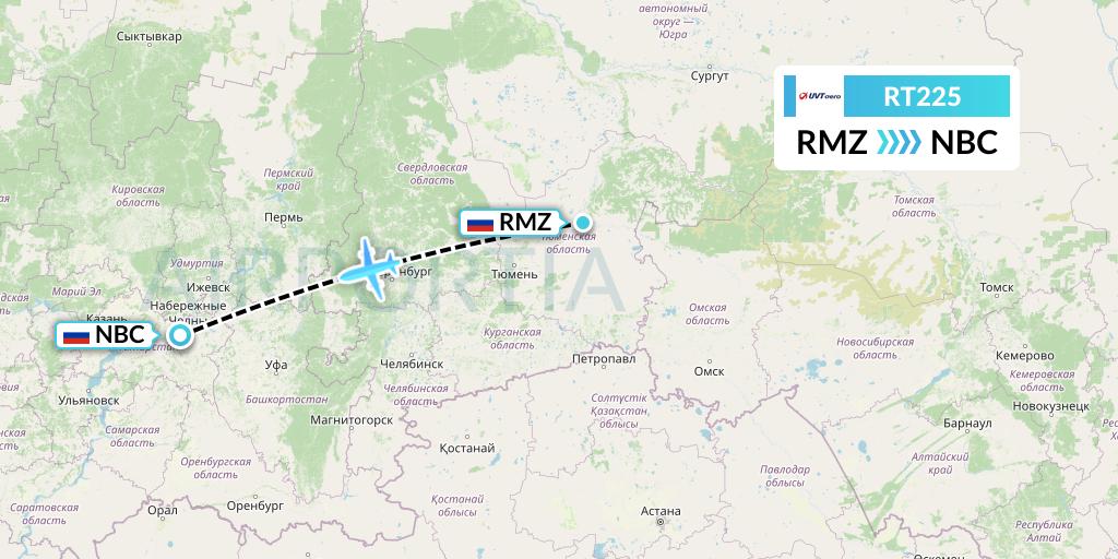 RT225 UVT aero Flight Map: Tobolsk to Naberezhnye Chelny