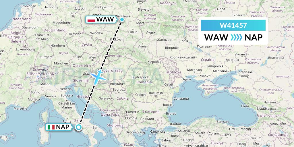 W41457 Wizz Air Malta Flight Map: Warsaw to Naples