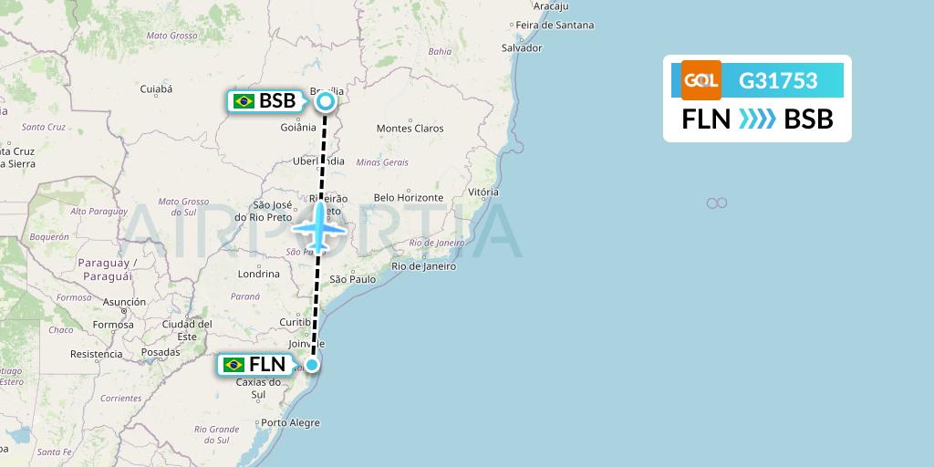 G31753 GOL Transportes Aeros Flight Map: Florianopolis to Brasilia
