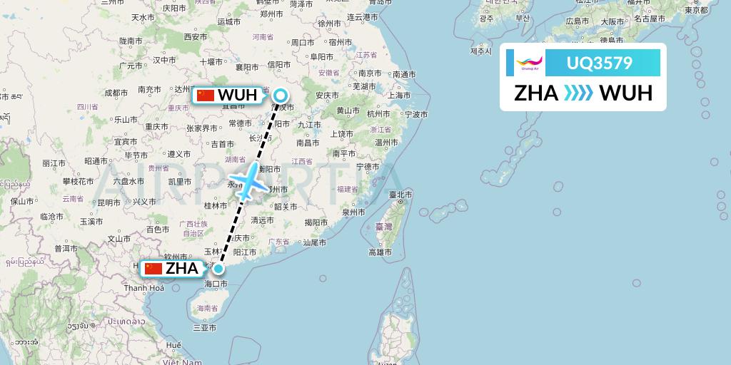 UQ3579 Urumqi Airlines Flight Map: Zhanjiang to Wuhan