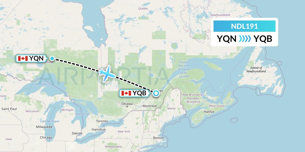 NDL191 Chrono Aviation Flight Map: Nakina to Quebec