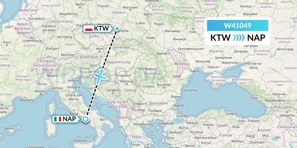 W41049 Wizz Air Malta Flight Map: Katowice to Naples