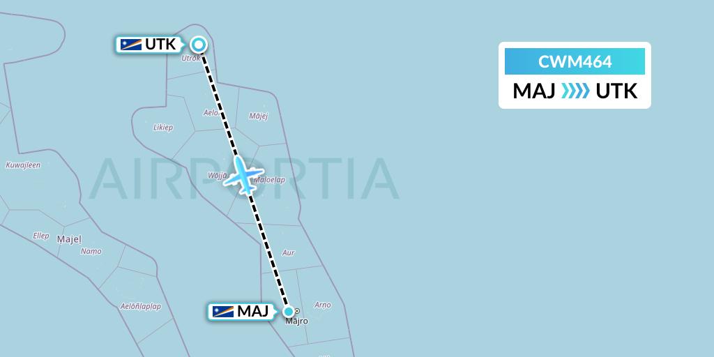 CWM464 Air Marshall Islands Flight Map: Majuro to Utirik Island