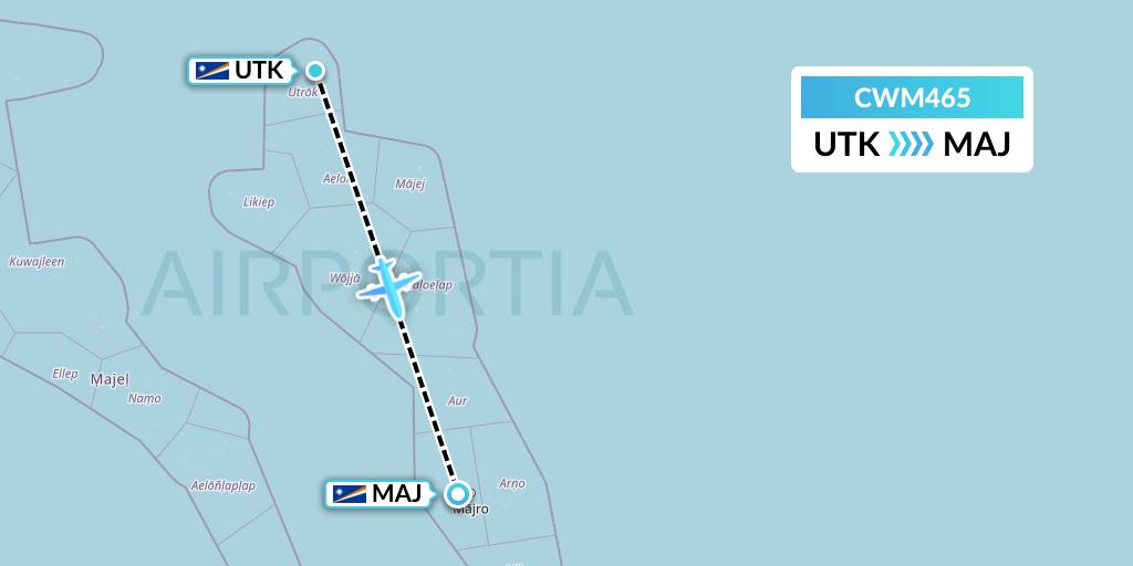 CWM465 Air Marshall Islands Flight Map: Utirik Island to Majuro