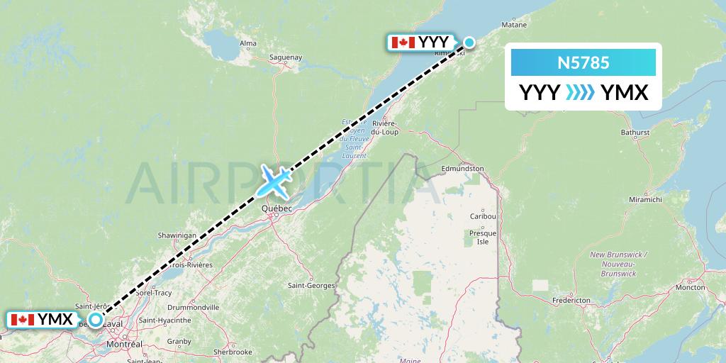 N5785 Nolinor Aviation Flight Map: Mont-Joli to Montreal