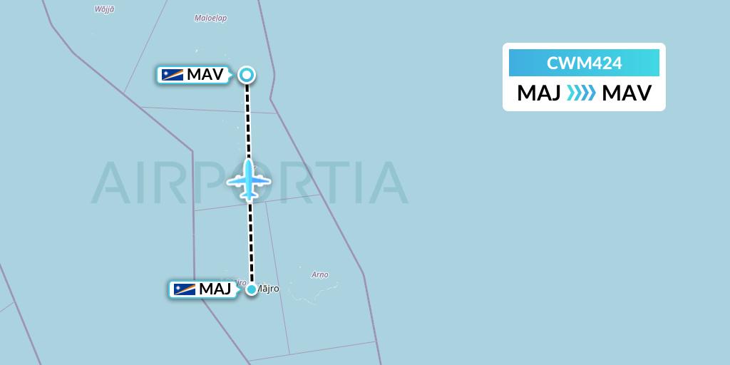 CWM424 Air Marshall Islands Flight Map: Majuro to Maloelap Island