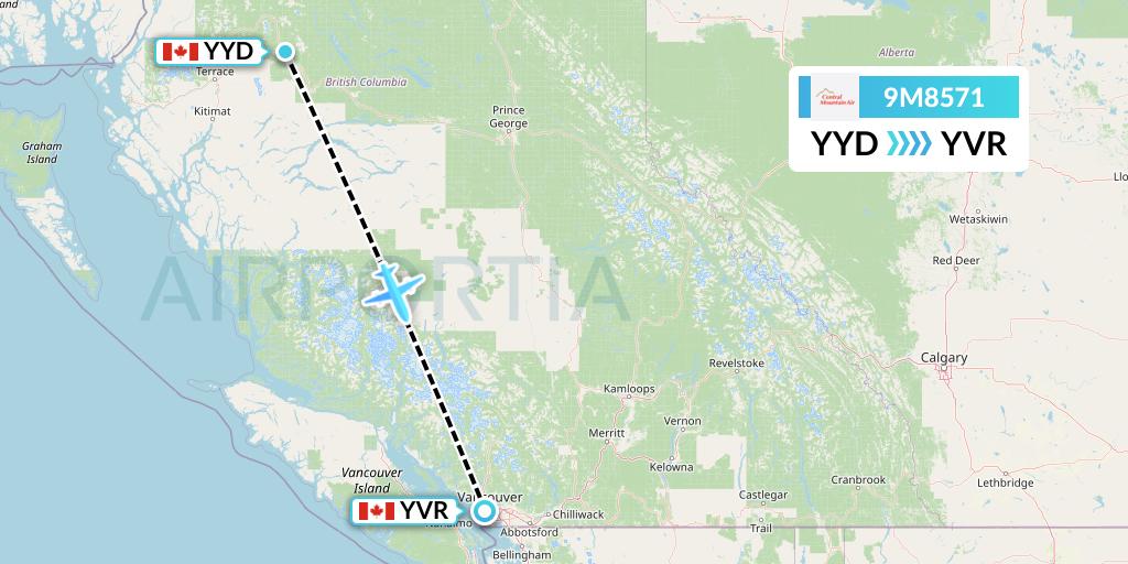 9M8571 Central Mountain Air Flight Map: Smithers to Vancouver