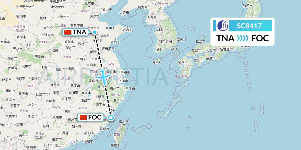 SC8417 Shandong Airlines Flight Map: Jinan to Fuzhou