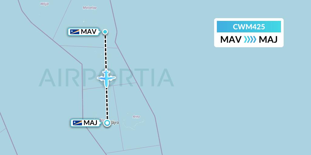 CWM425 Air Marshall Islands Flight Map: Maloelap Island to Majuro