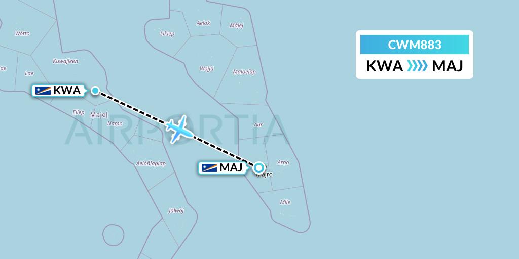 CWM883 Air Marshall Islands Flight Map: Kwajalein to Majuro