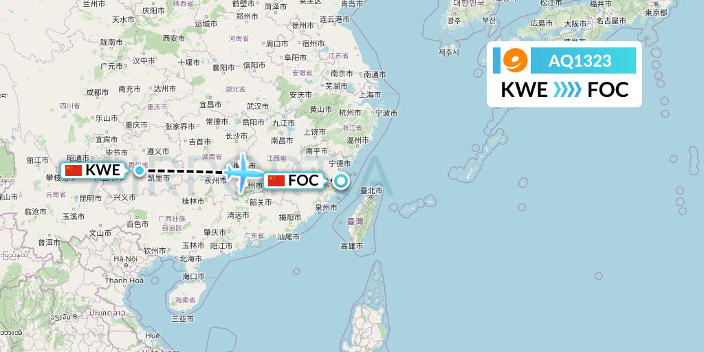 AQ1323 9 Air Flight Map: Guiyang to Fuzhou