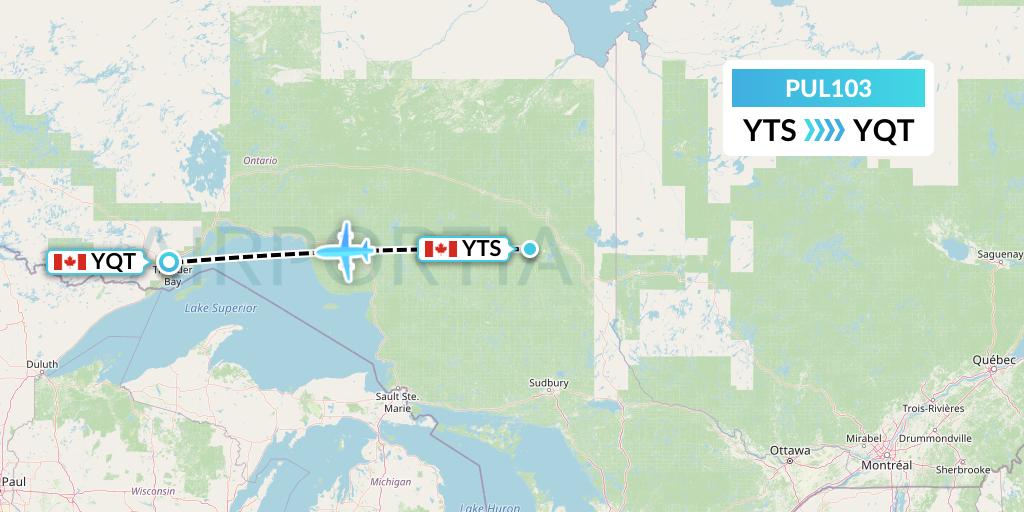 PUL103 Ornge Air Flight Map: Timmins to Thunder Bay