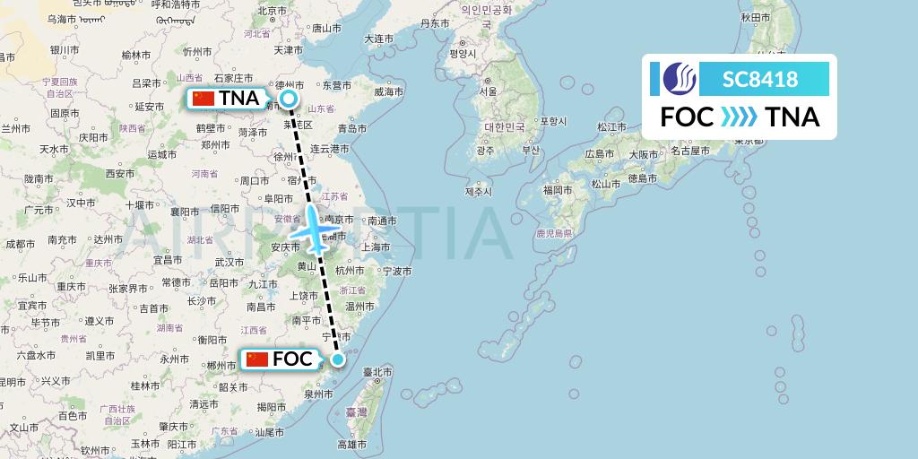 SC8418 Shandong Airlines Flight Map: Fuzhou to Jinan