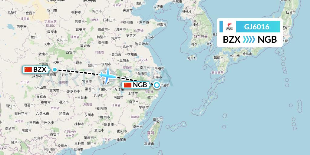 GJ6016 Loong Airlines Flight Map: Guangyuan to Ningbo