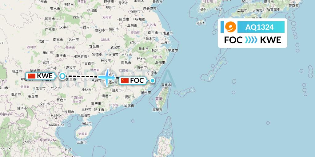 AQ1324 9 Air Flight Map: Fuzhou to Guiyang