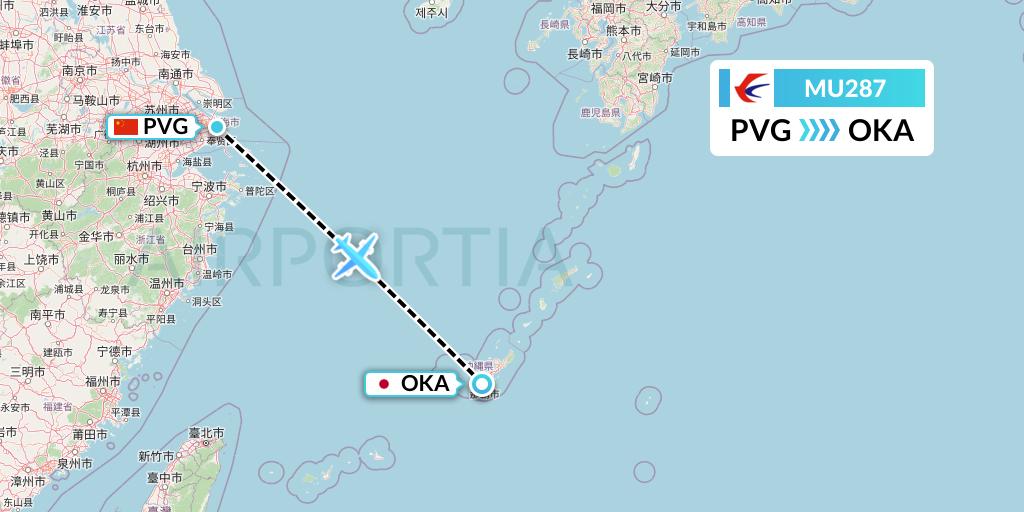 MU287 China Eastern Airlines Flight Map: Shanghai to Naha