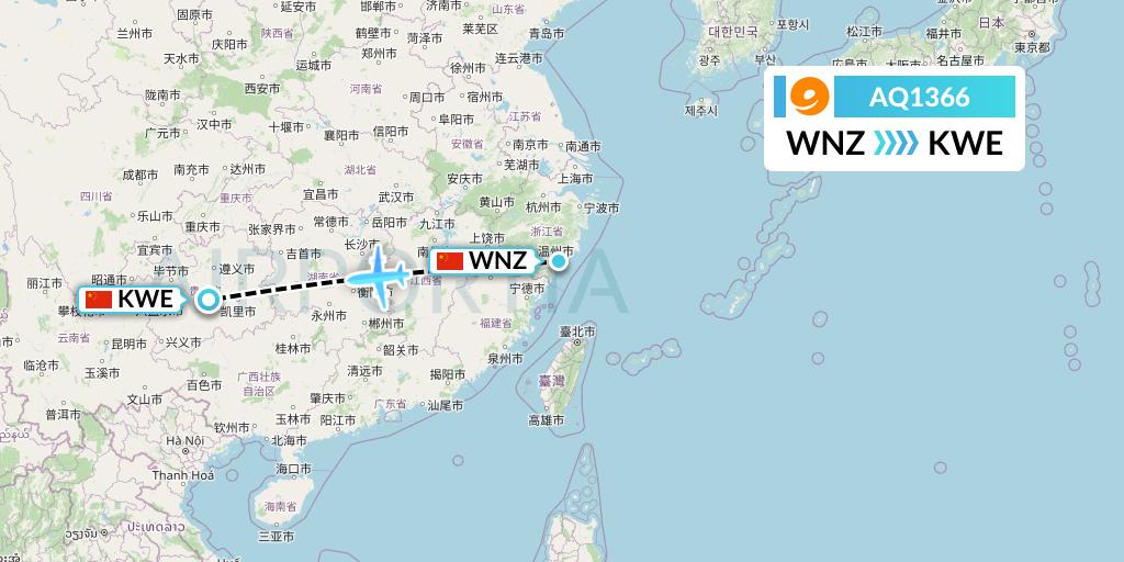 AQ1366 9 Air Flight Map: Wenzhou to Guiyang
