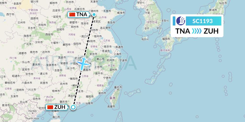 SC1193 Shandong Airlines Flight Map: Jinan to Zhuhai