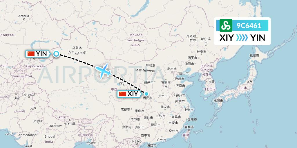 9C6461 Spring Airlines Flight Map: Xi'an to Yining