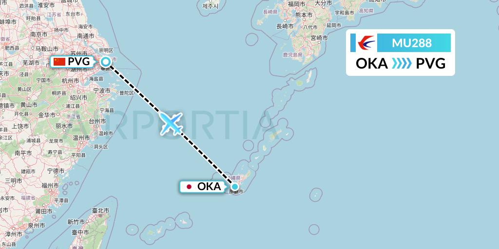 MU288 China Eastern Airlines Flight Map: Naha to Shanghai