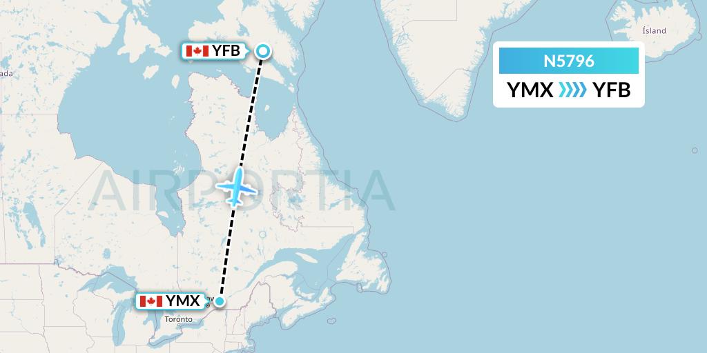 N5796 Nolinor Aviation Flight Map: Montreal to Iqaluit