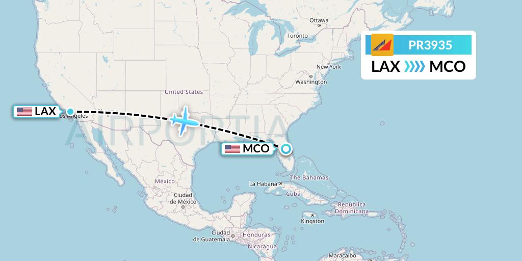 PR3935 Philippine Airlines Flight Map: Los Angeles to Orlando