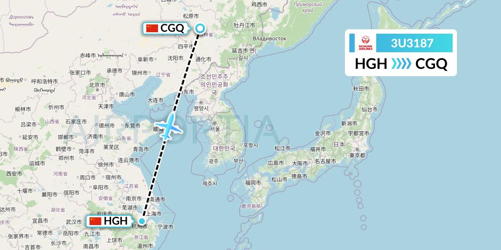3U3187 Sichuan Airlines Flight Map: Hangzhou to Changchun