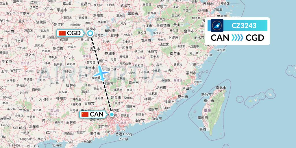 CZ3243 China Southern Airlines Flight Map: Guangzhou to Changde