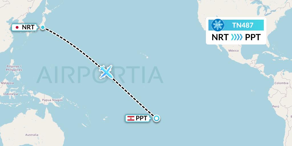 TN487 Air Tahiti Nui Flight Map: Tokyo to Papeete