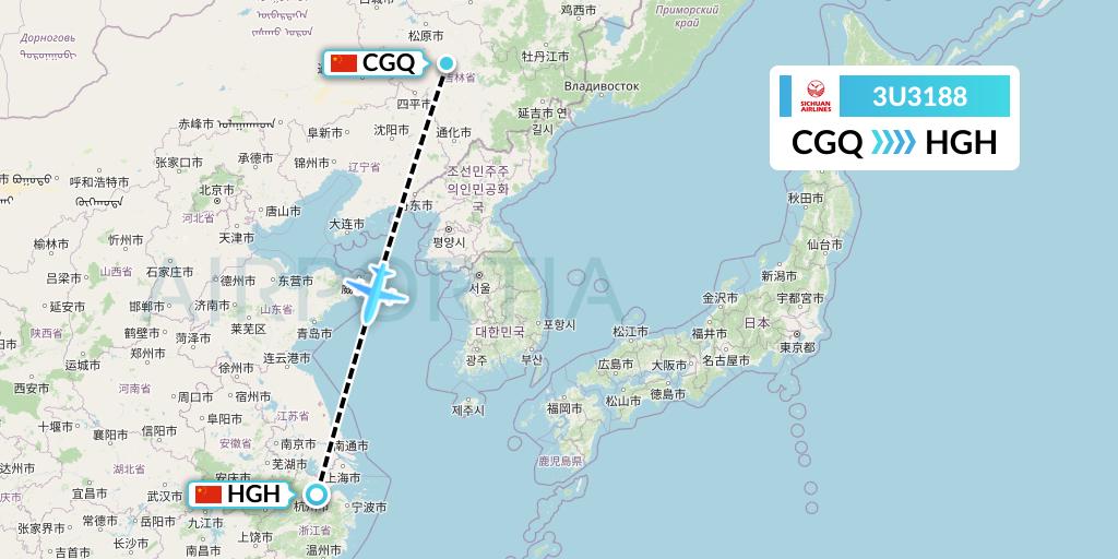 3U3188 Sichuan Airlines Flight Map: Changchun to Hangzhou