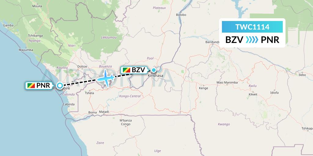 TWC1114 Canadian Airways Congo Flight Map: Brazzaville to Pointe Noire