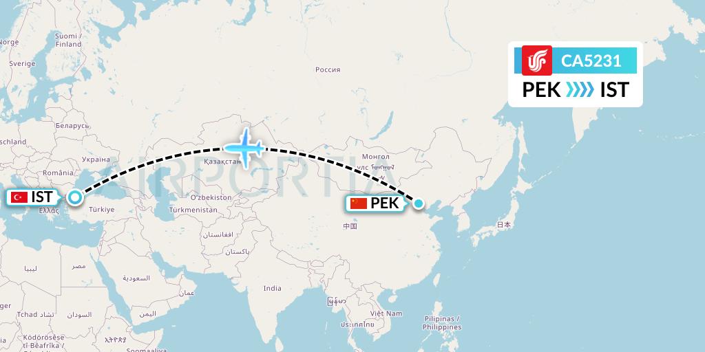CA5231 Air China Flight Map: Beijing to Istanbul