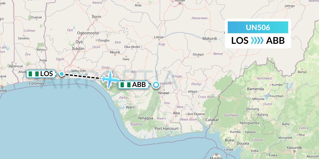 UN506 United Nigeria Airlines Flight Map: Lagos to Asaba