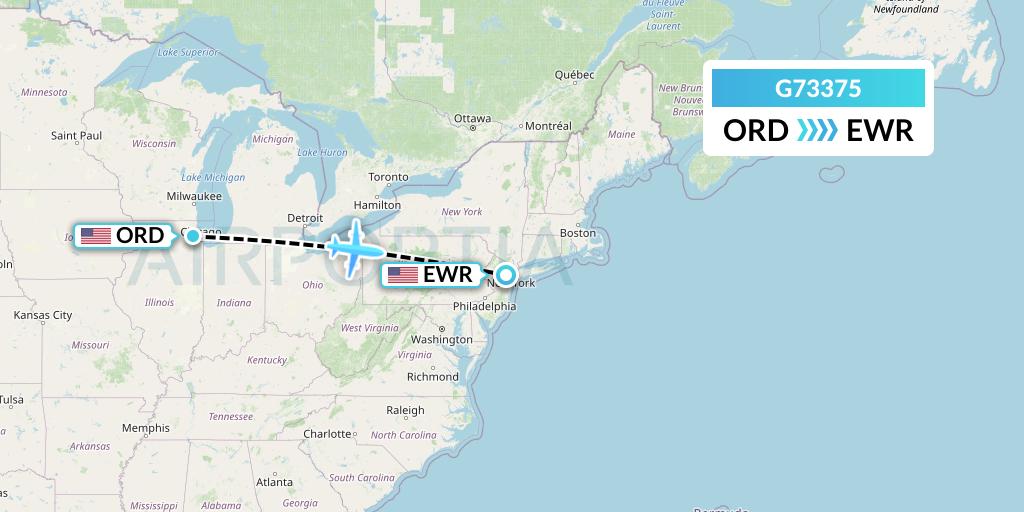 G73375 GoJet Flight Map: Chicago to New York