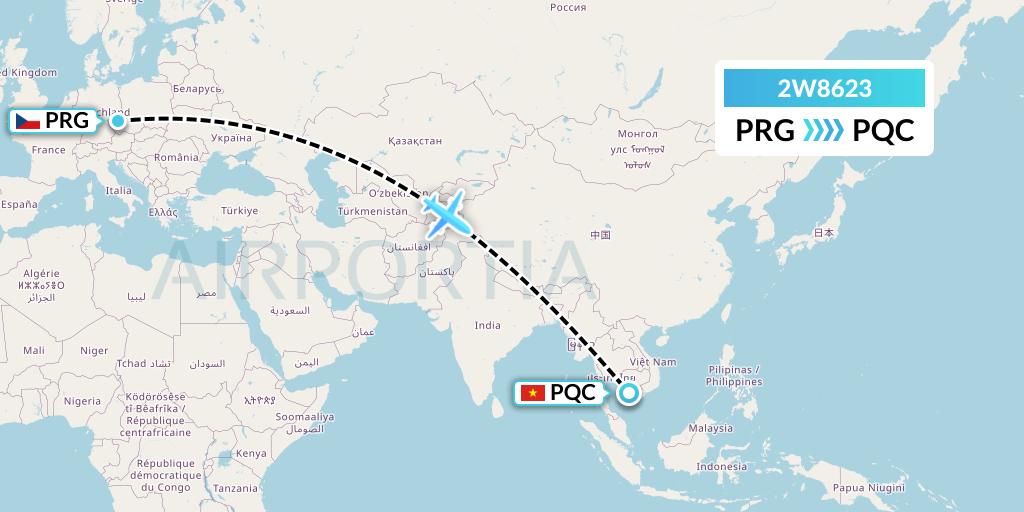 2W8623 World 2 Fly Flight Map: Prague to Phu Quoc