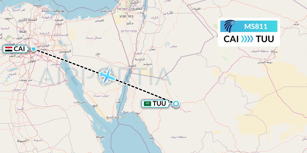 MS811 EgyptAir Flight Map: Cairo to Tabuk