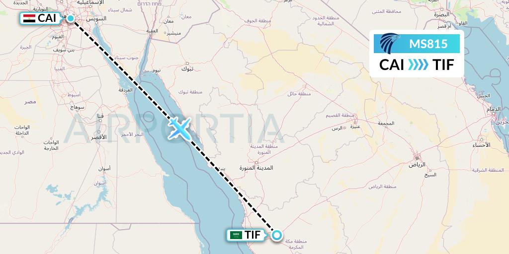 MS815 EgyptAir Flight Map: Cairo to Taif