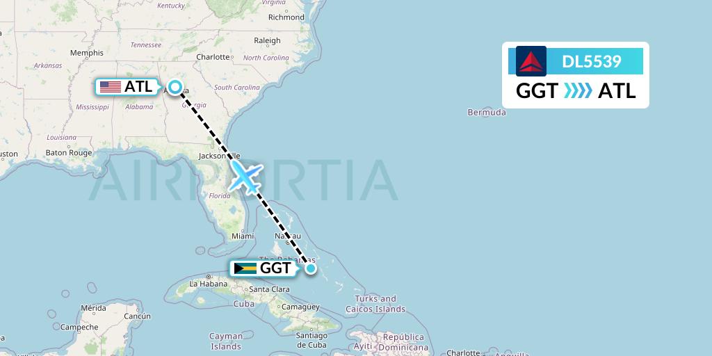 DL5539 Delta Air Lines Flight Map: George Town to Atlanta