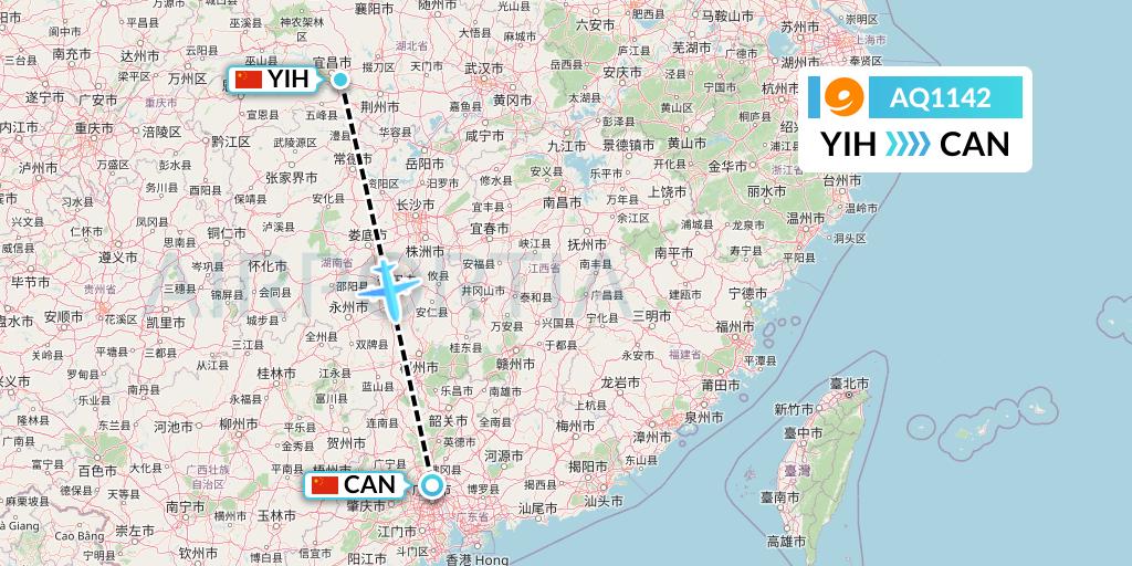 AQ1142 9 Air Flight Map: Yichang to Guangzhou