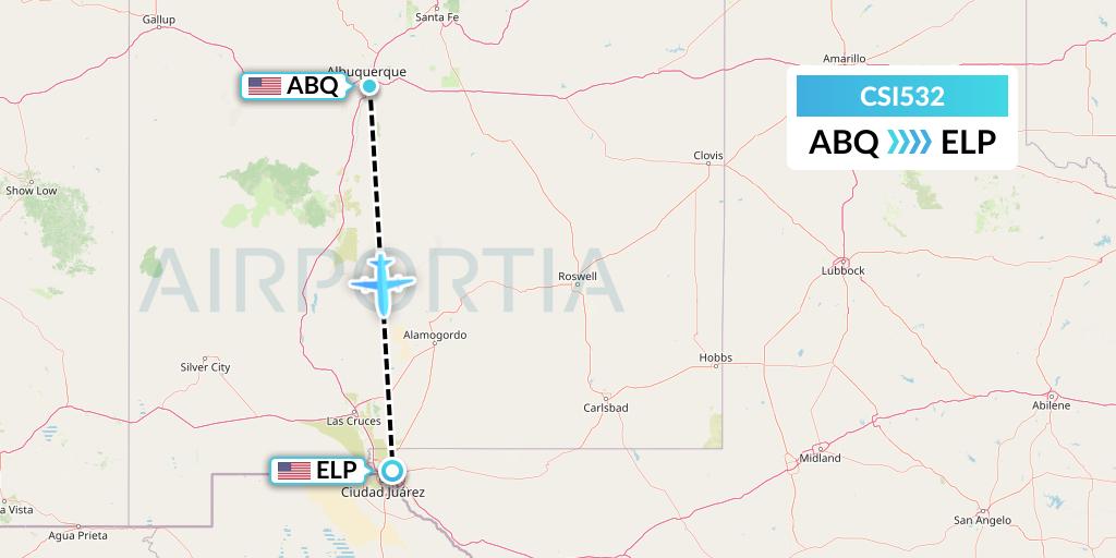 CSI532 Csi Aviation Flight Map: Albuquerque to El Paso