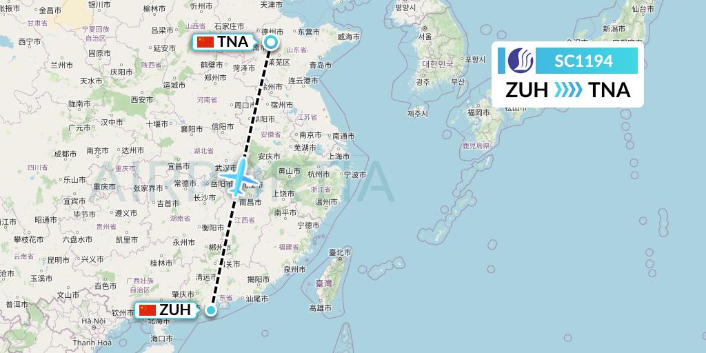 SC1194 Shandong Airlines Flight Map: Zhuhai to Jinan