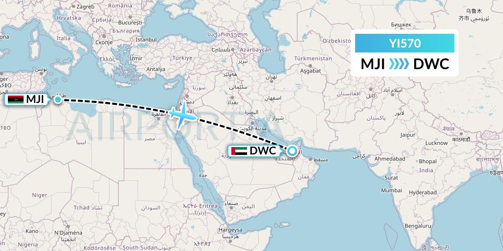 YI570 Fly Oya Flight Map: Tripoli to Dubai